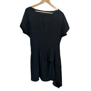 Babette Crinkle Dress XL Black Pleated Lagenlook Asymmetrical Hem Artsy Travel